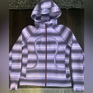 Purple Striped Lululemon Scuba fleece lined hoodie. Size 12 Embroidered Logo